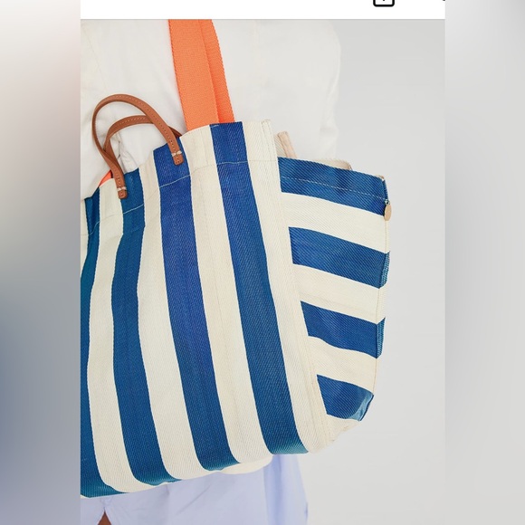 Clare V Beach Tote - Blue White Stripe - Picture 3 of 10